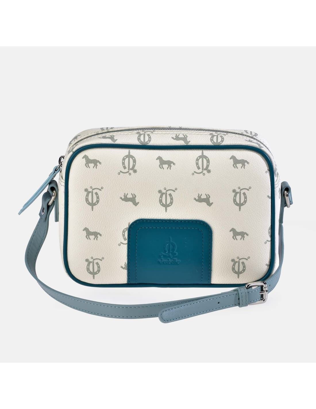 Bolso "EL CABALLO" bandolera cremallera blanco detalles azul - Imagen 4