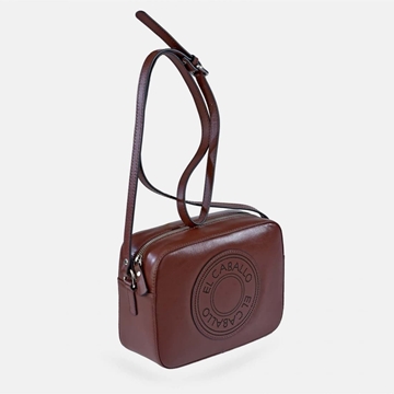 Bolso "EL CABALLO" bandolera cremallera piel perforada marrón - Imagen 1