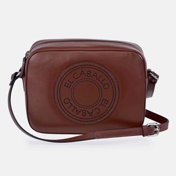 Bolso "EL CABALLO" bandolera cremallera piel perforada marrón - Imagen 2