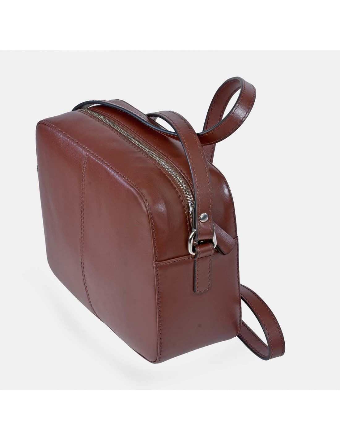 Bolso "EL CABALLO" bandolera cremallera piel perforada marrón - Imagen 3