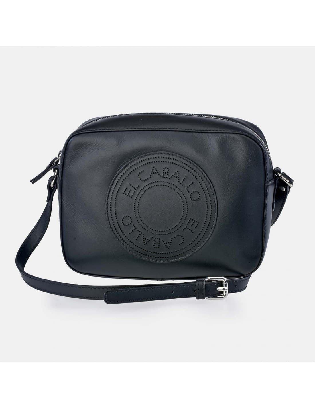 Bolso "EL CABALLO" bandolera cremallera piel perforada negra - Imagen 1