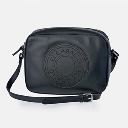 Bolso "EL CABALLO" bandolera cremallera piel perforada negra - Imagen 1