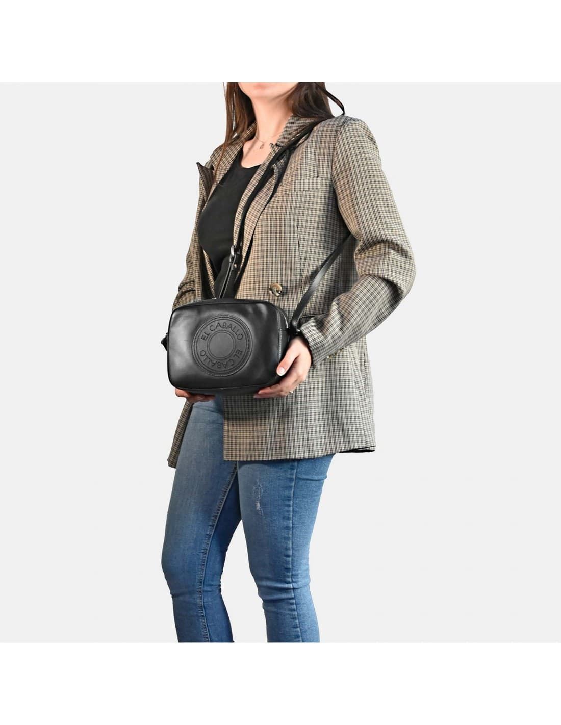 Bolso "EL CABALLO" bandolera cremallera piel perforada negra - Imagen 5
