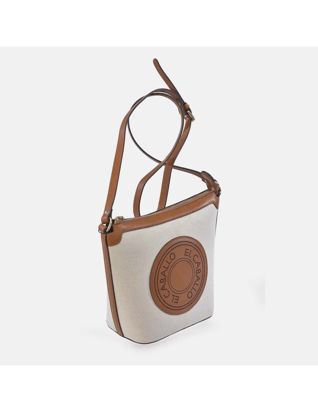 Bolso "EL CABALLO" bandolera cremallera piel y lona canvas - Imagen 1