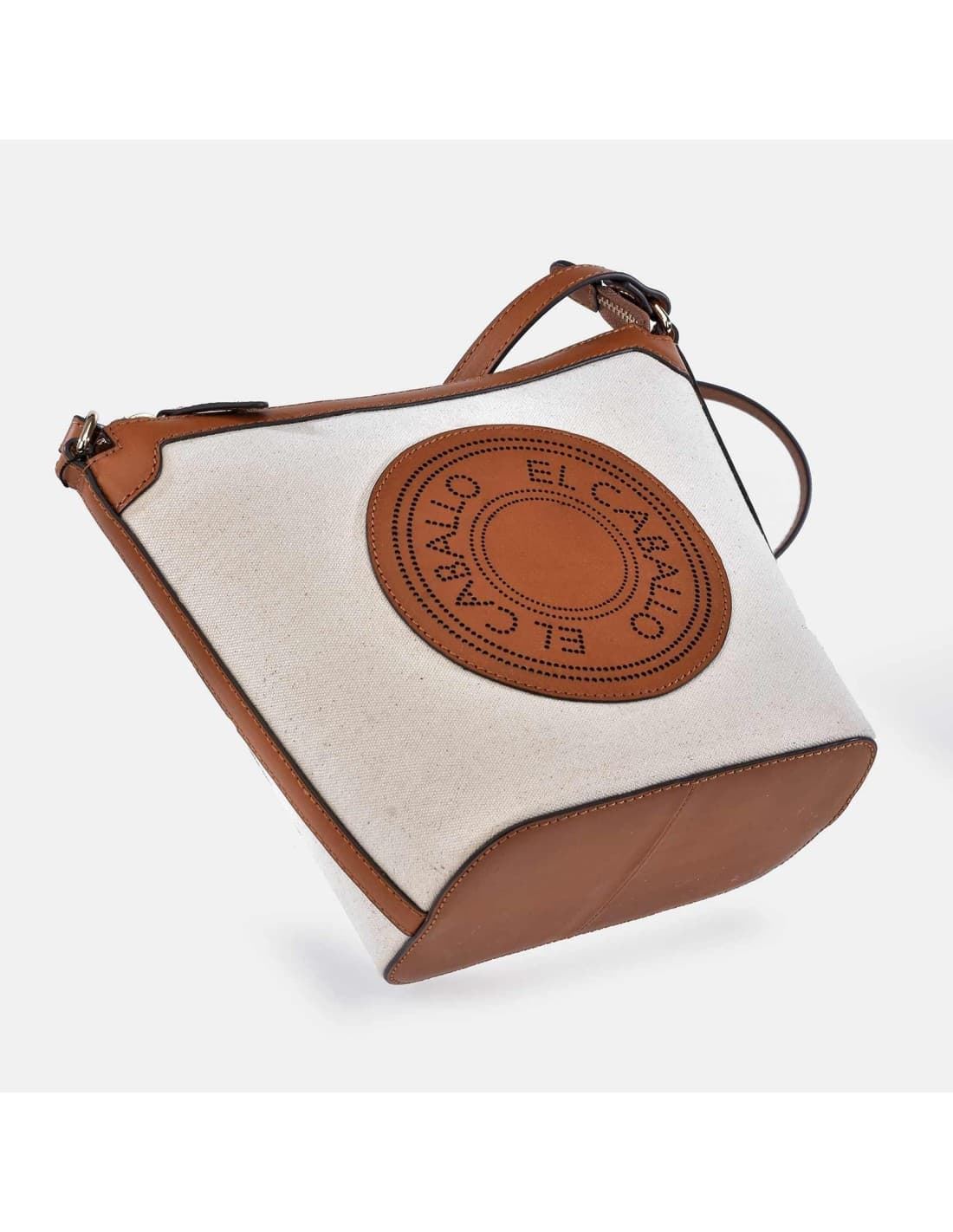 Bolso "EL CABALLO" bandolera cremallera piel y lona canvas - Imagen 3