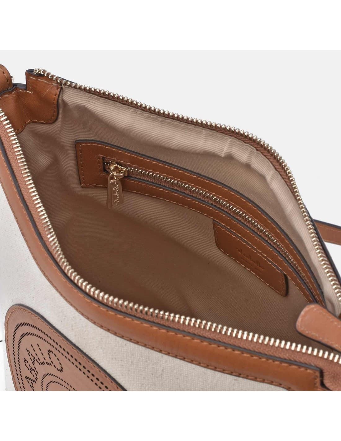 Bolso "EL CABALLO" bandolera cremallera piel y lona canvas - Imagen 4