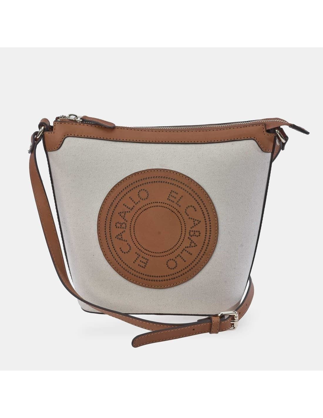 Bolso "EL CABALLO" bandolera cremallera piel y lona canvas - Imagen 5