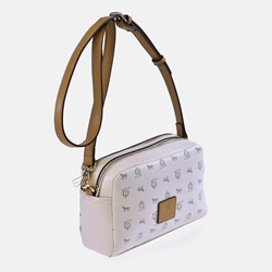 Bolso "EL CABALLO" bandolera doble cremallera estampado caballitos color beige camel - Imagen 1