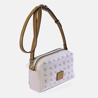 Bolso "EL CABALLO" bandolera doble cremallera estampado caballitos color beige camel - Imagen 1