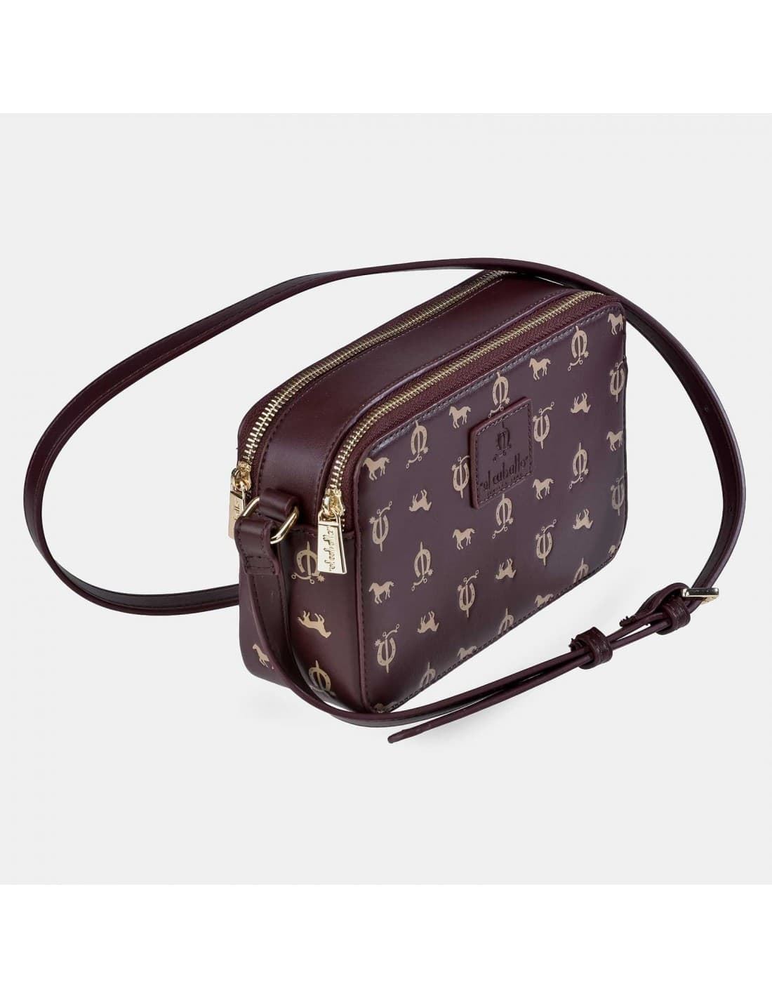 Bolso "EL CABALLO" bandolera doble cremallera estampado caballitos color burdeos - Imagen 1