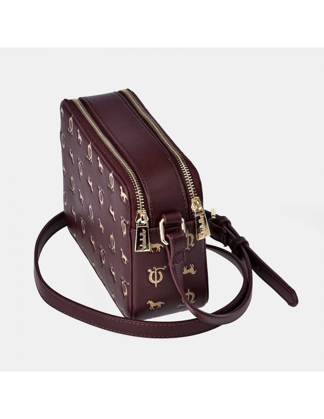Bolso "EL CABALLO" bandolera doble cremallera estampado caballitos color burdeos - Imagen 2