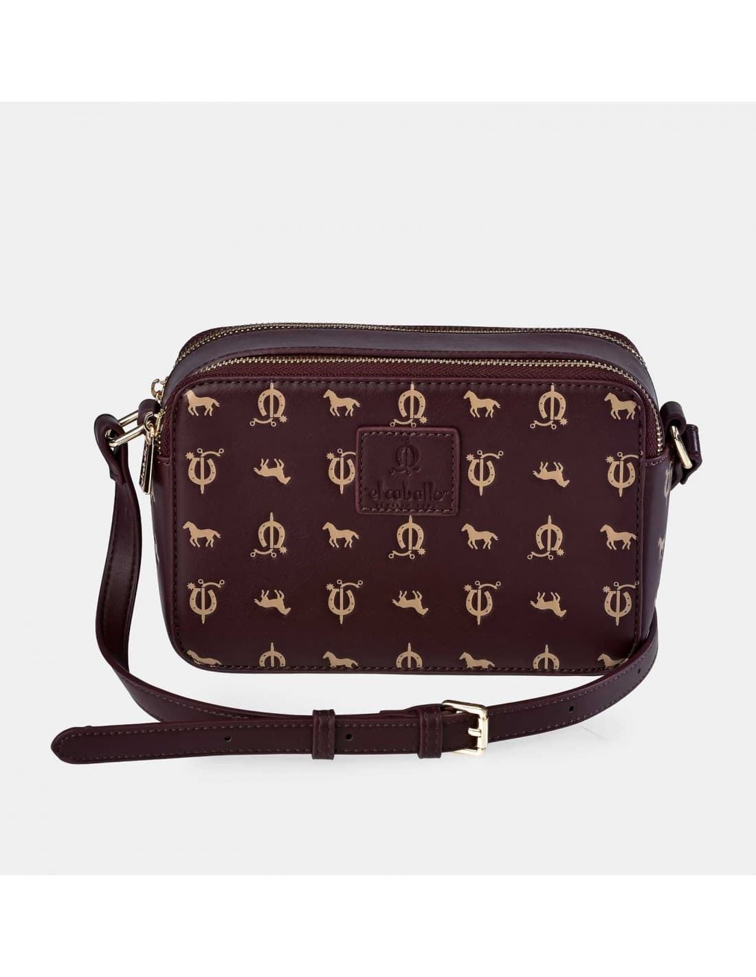 Bolso "EL CABALLO" bandolera doble cremallera estampado caballitos color burdeos - Imagen 3