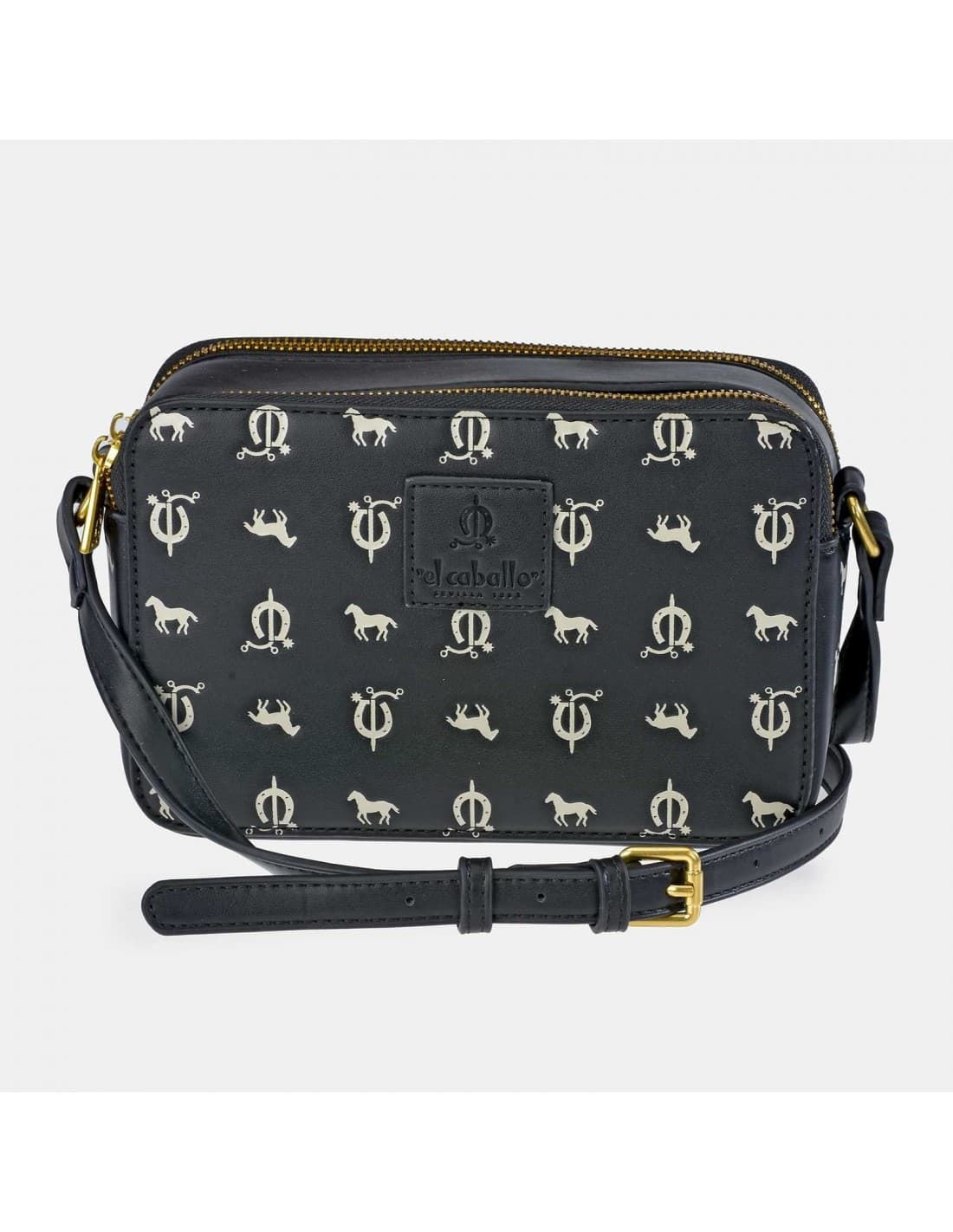 Bolso "EL CABALLO" bandolera doble cremallera estampado caballitos color negro - Imagen 3
