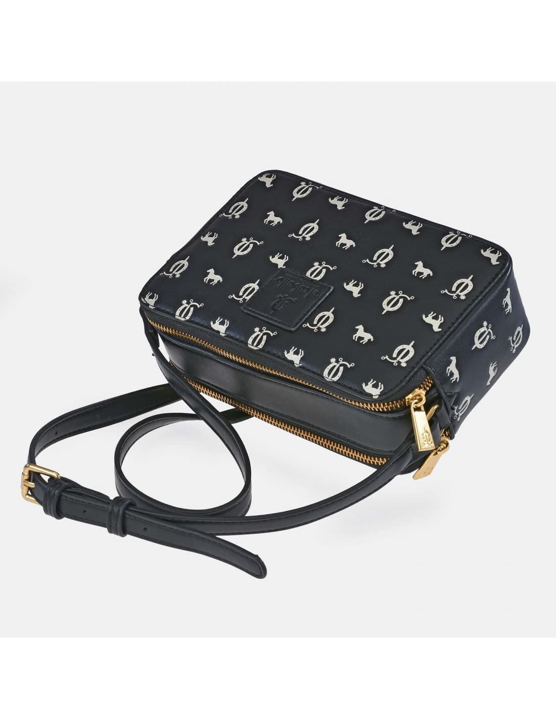 Bolso "EL CABALLO" bandolera doble cremallera estampado caballitos color negro - Imagen 3