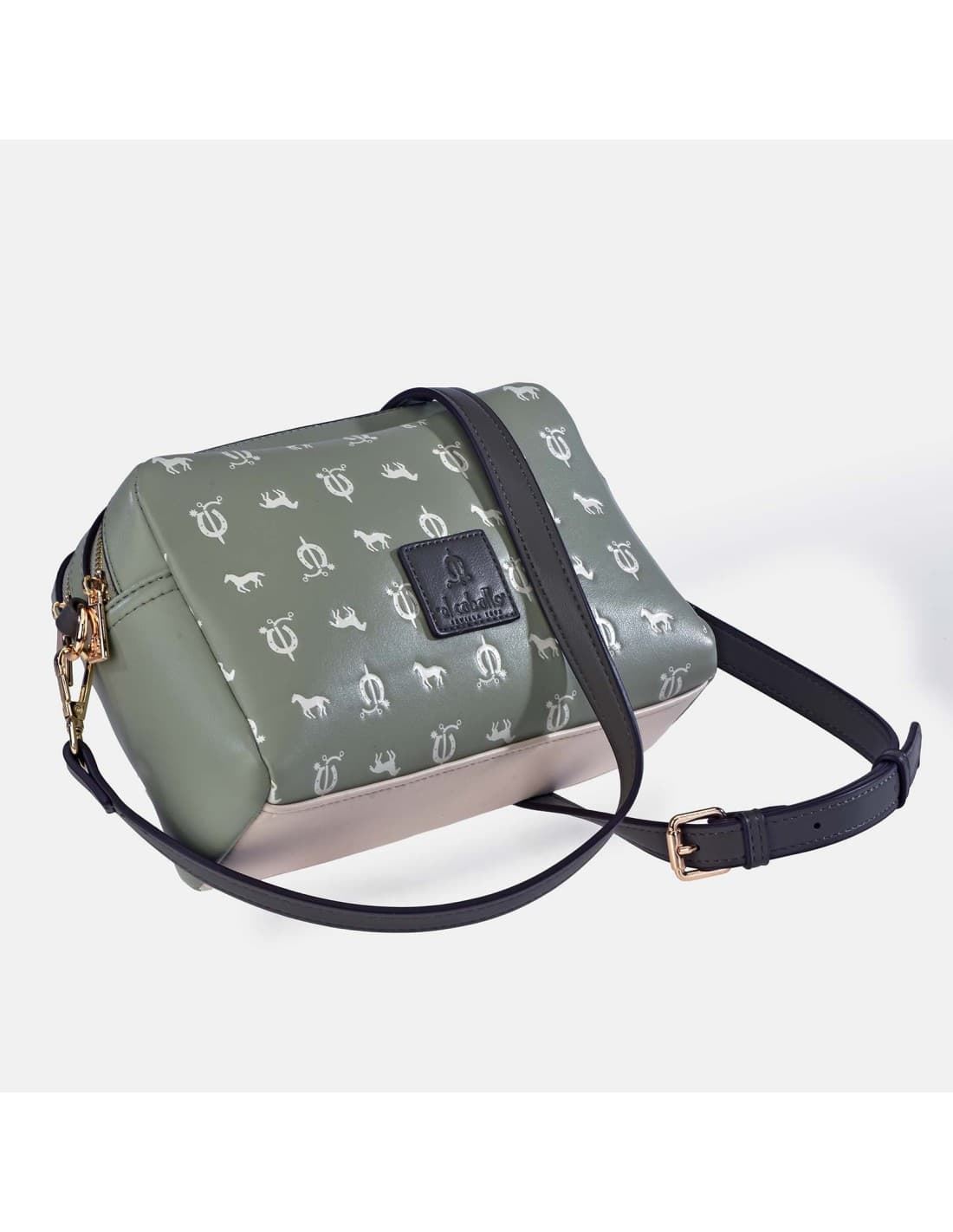 Bolso "EL CABALLO" bandolera doble cremallera estampado caballitos color verde agua - Imagen 2