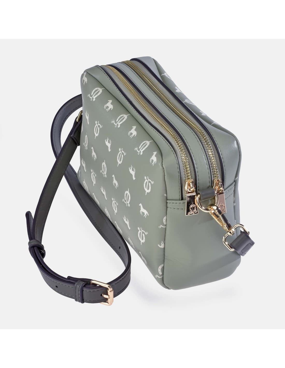 Bolso "EL CABALLO" bandolera doble cremallera estampado caballitos color verde agua - Imagen 3