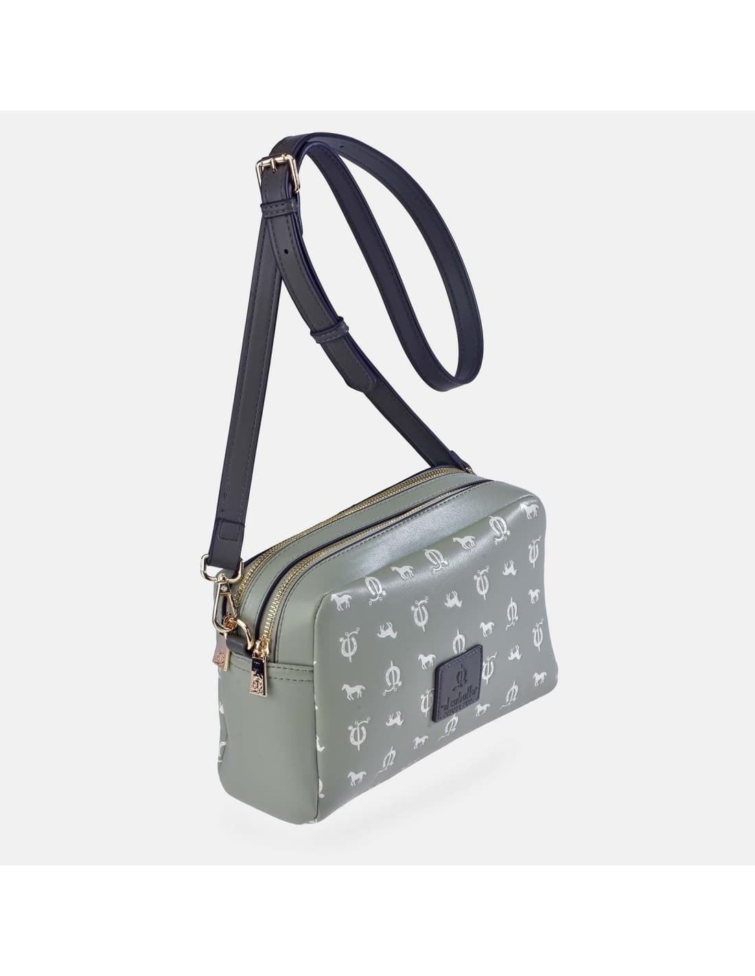 Bolso "EL CABALLO" bandolera doble cremallera estampado caballitos color verde agua - Imagen 4