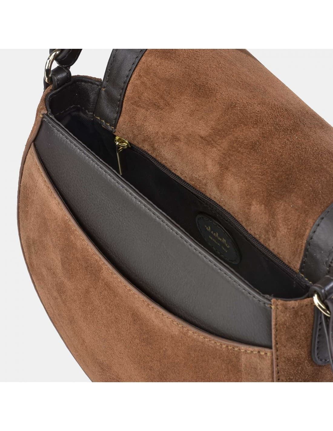 Bolso "EL CABALLO" bandolera redondeada serraje color cuero - Imagen 4