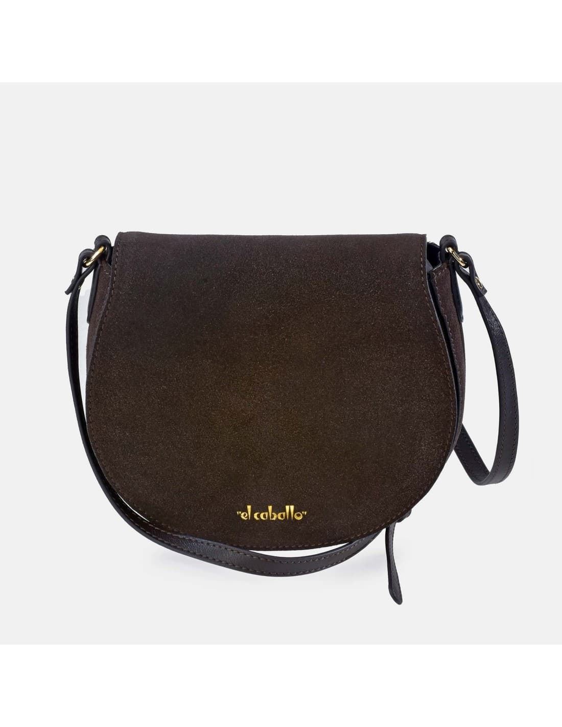 Bolso "EL CABALLO" bandolera redondeada serraje color marrón - Imagen 1
