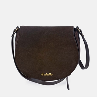 Bolso "EL CABALLO" bandolera redondeada serraje color marrón - Imagen 1