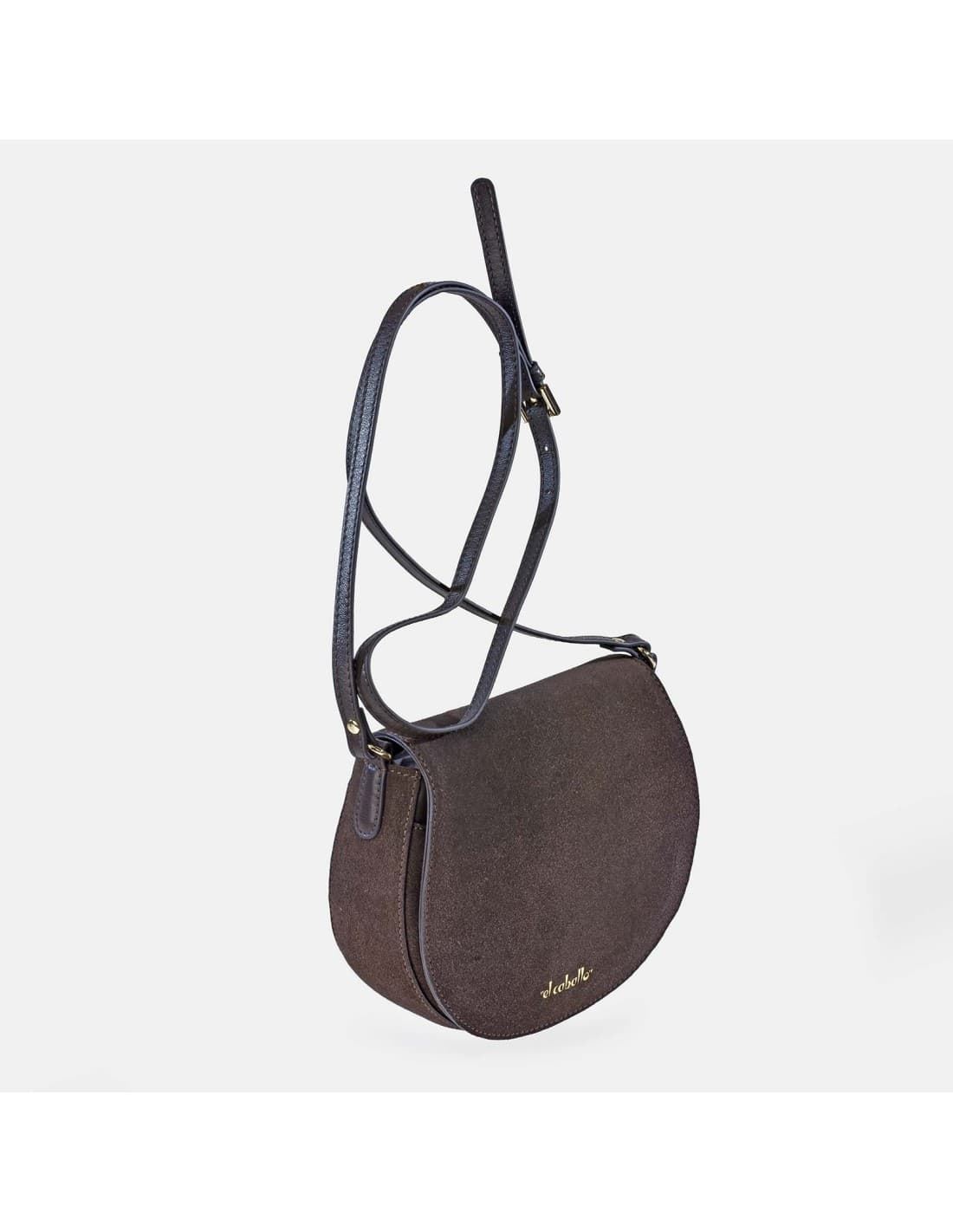 Bolso "EL CABALLO" bandolera redondeada serraje color marrón - Imagen 2