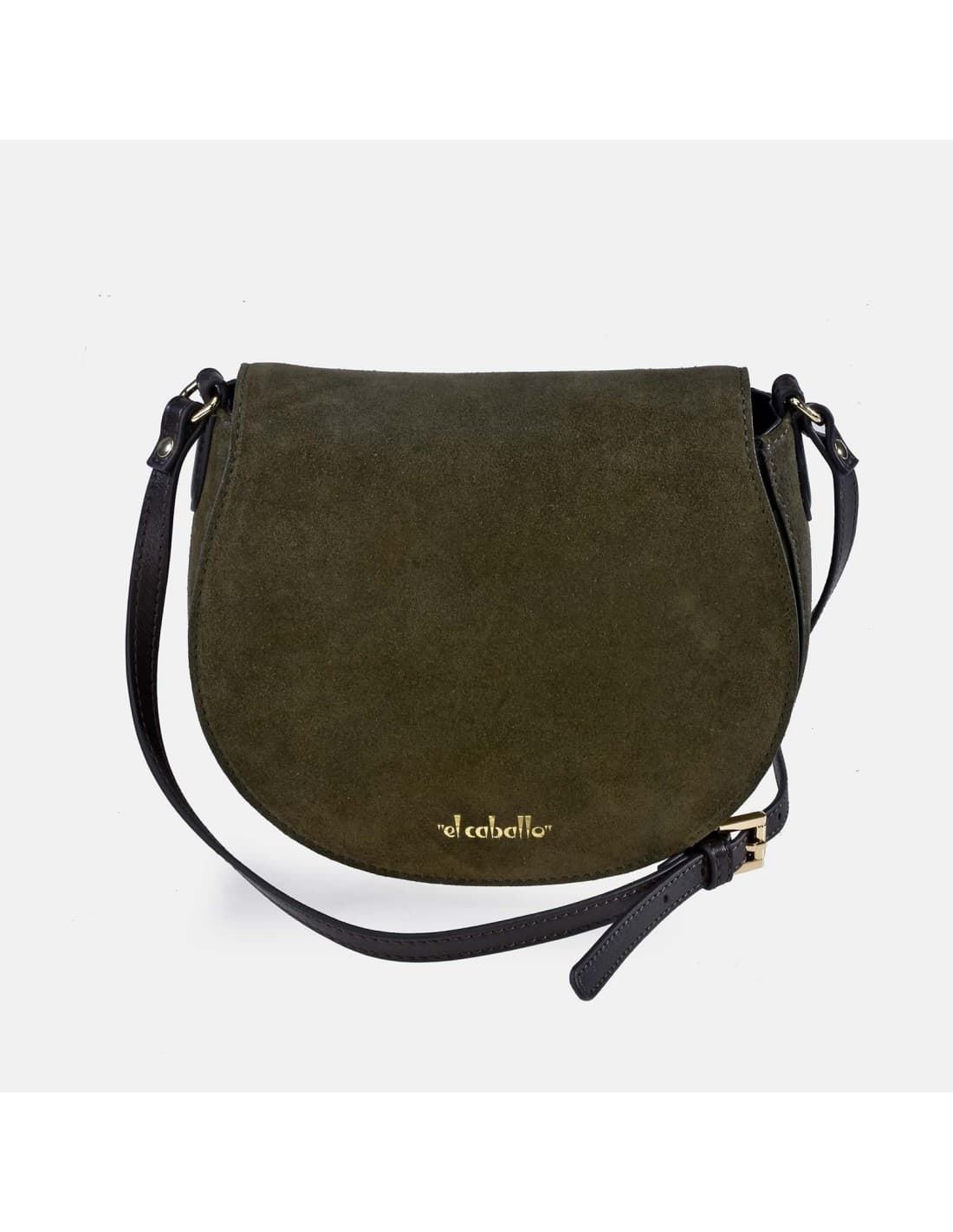 Bolso "EL CABALLO" bandolera redondeada serraje color verde - Imagen 1