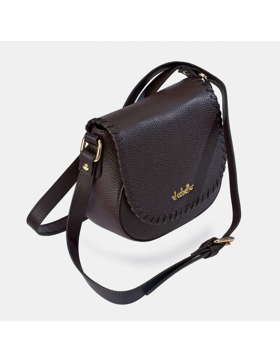 Bolso "EL CABALLO" bandolera solapa costura piel color marrón - Imagen 1