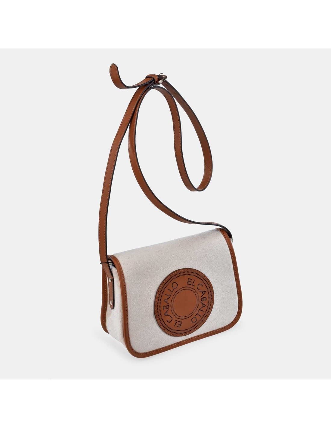 Bolso "EL CABALLO" bandolera solapa, piel y lona canvas - Imagen 1