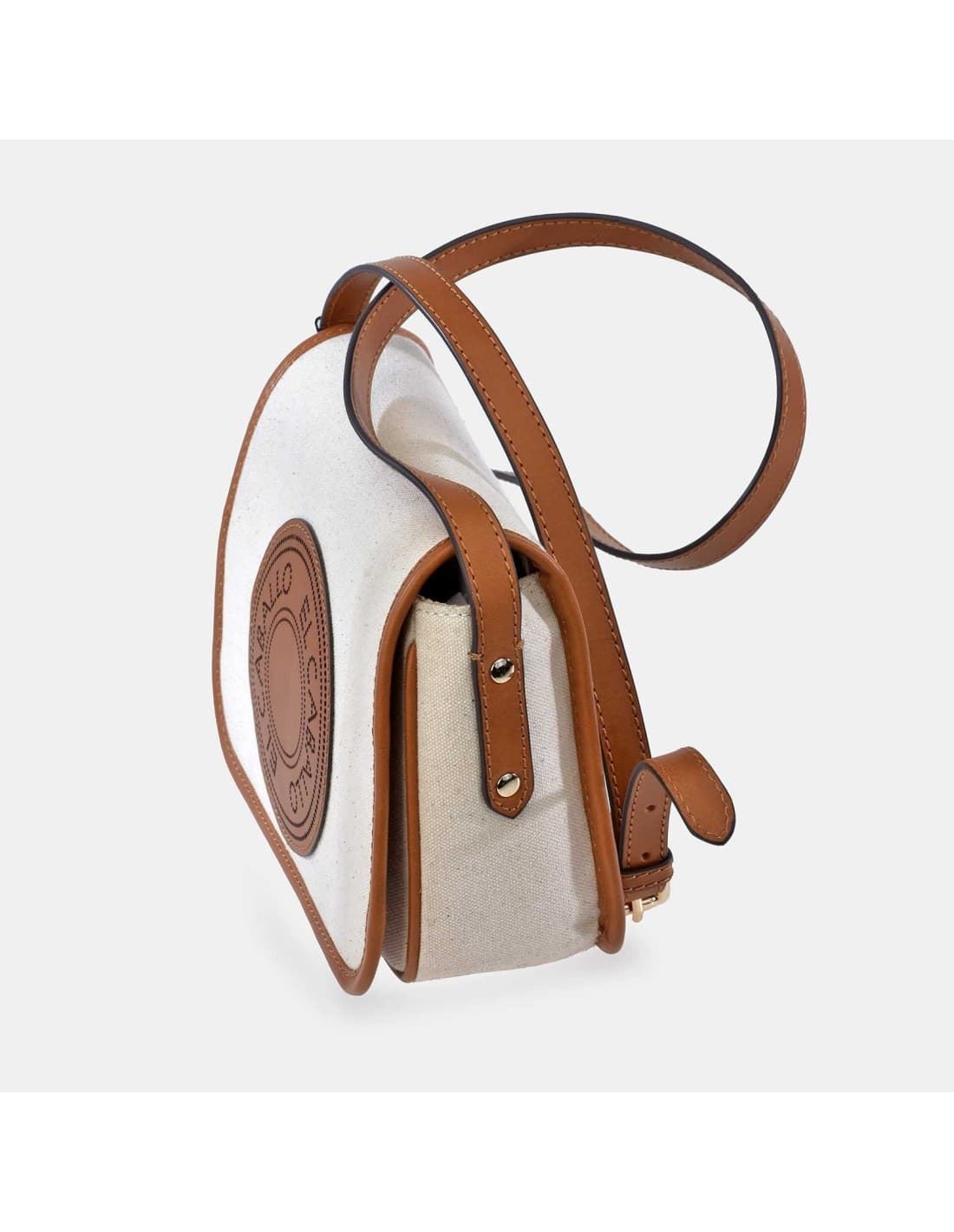 Bolso "EL CABALLO" bandolera solapa, piel y lona canvas - Imagen 2