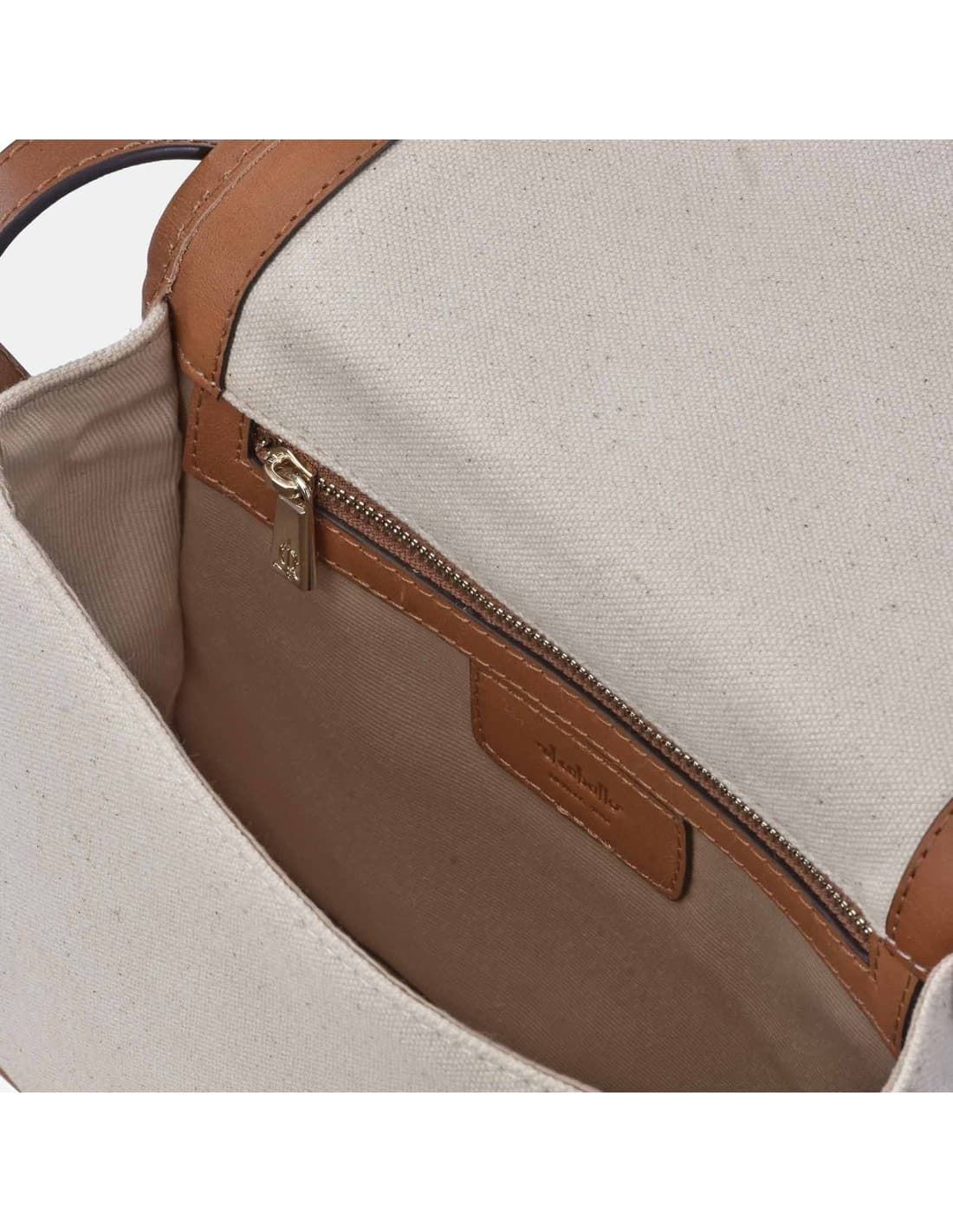 Bolso "EL CABALLO" bandolera solapa, piel y lona canvas - Imagen 3