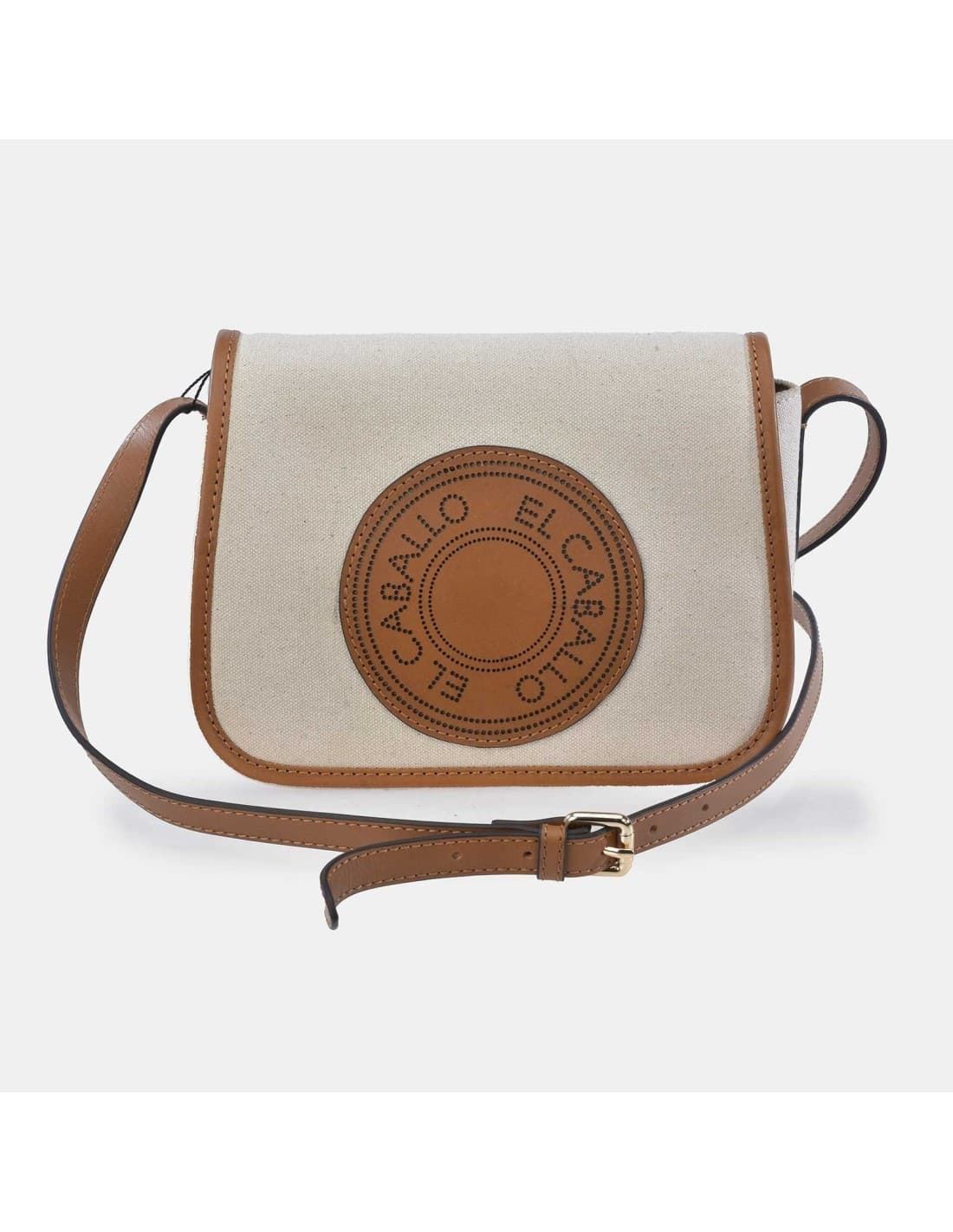 Bolso "EL CABALLO" bandolera solapa, piel y lona canvas - Imagen 5