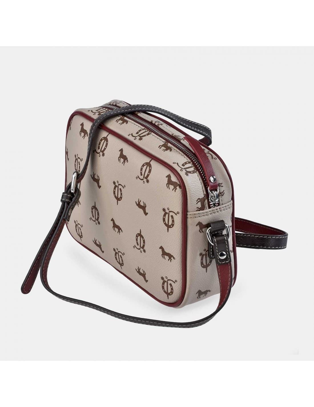 Bolso "EL CABALLO" bandolera tricolor taupe/marrón/burdeos - Imagen 3