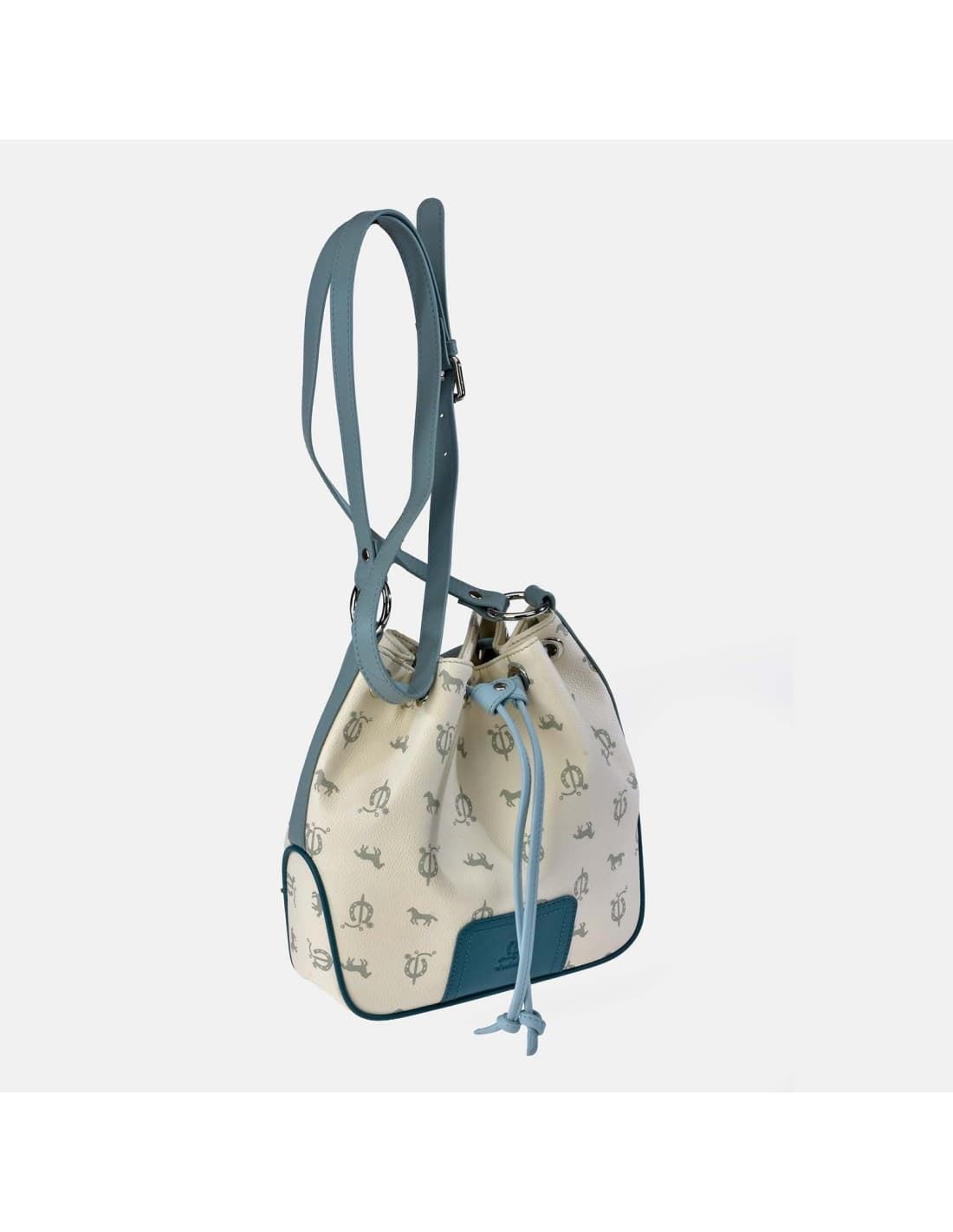 Bolso "EL CABALLO" bombonera bandolera color blanco detalles azul - Imagen 1