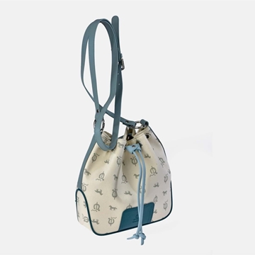 Bolso "EL CABALLO" bombonera bandolera color blanco detalles azul - Imagen 1