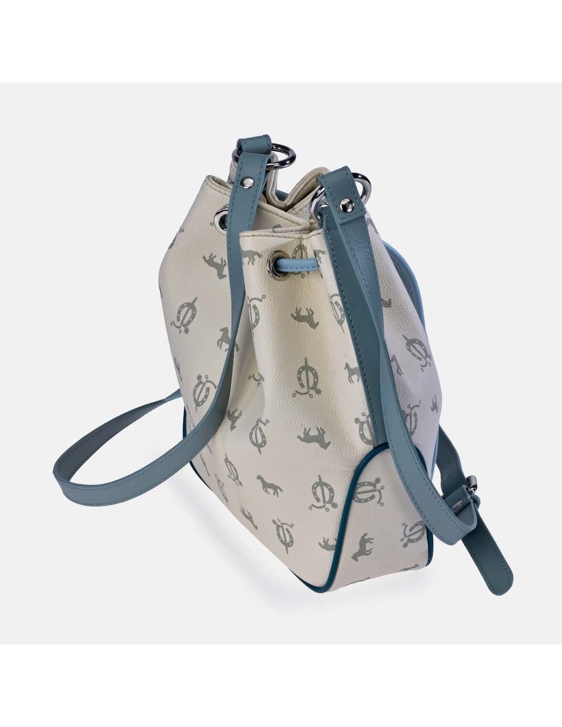 Bolso "EL CABALLO" bombonera bandolera color blanco detalles azul - Imagen 2