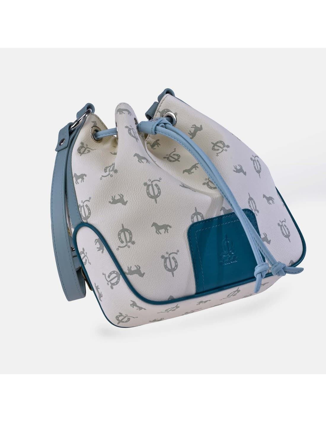 Bolso "EL CABALLO" bombonera bandolera color blanco detalles azul - Imagen 3