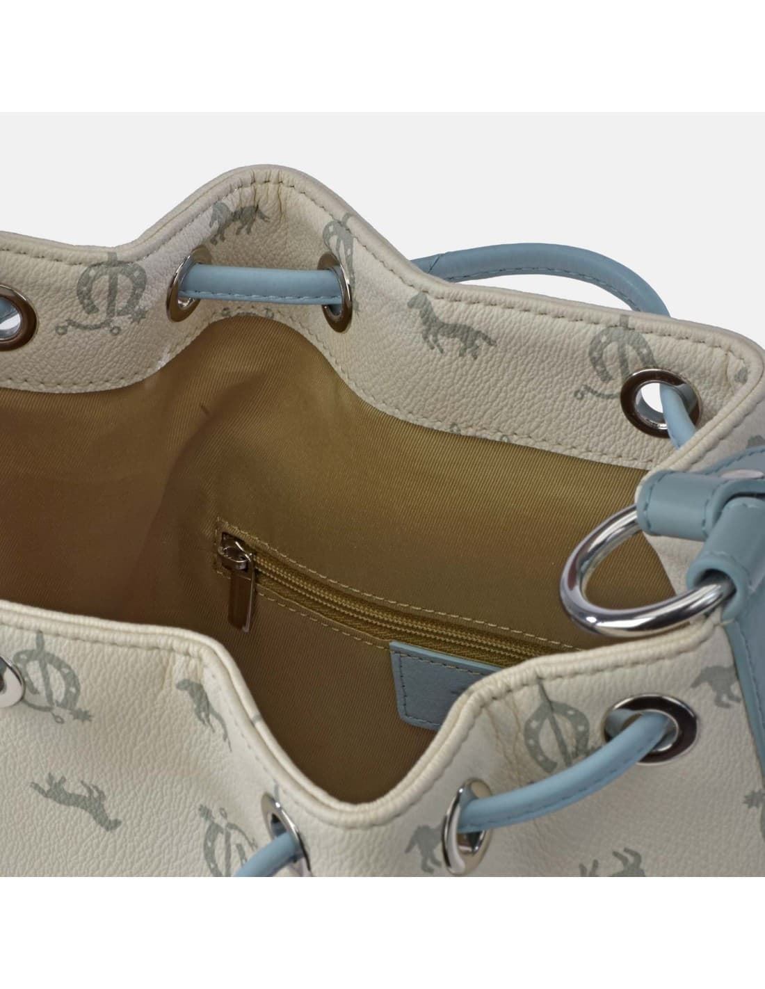 Bolso "EL CABALLO" bombonera bandolera color blanco detalles azul - Imagen 4