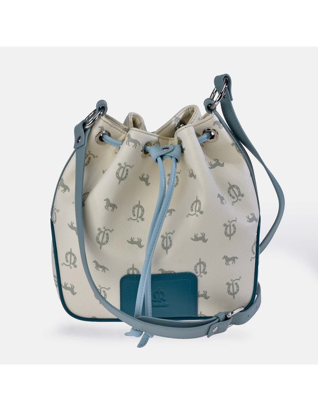 Bolso "EL CABALLO" bombonera bandolera color blanco detalles azul - Imagen 5