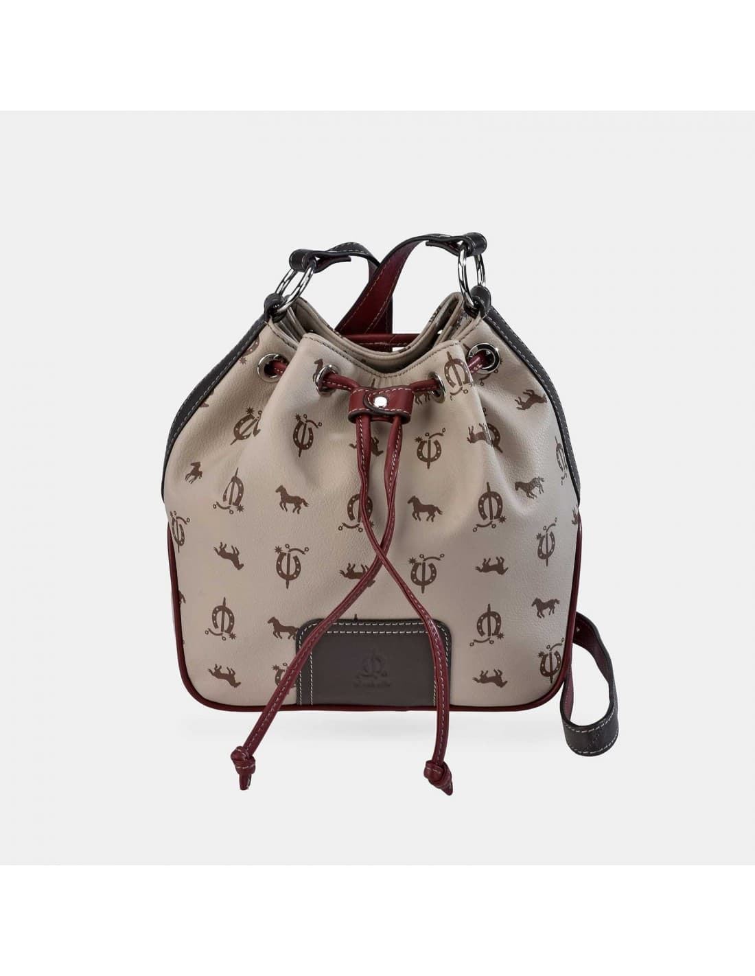 Bolso "EL CABALLO" bombonera bandolera tricolor taupe/marrón/burdeos - Imagen 1