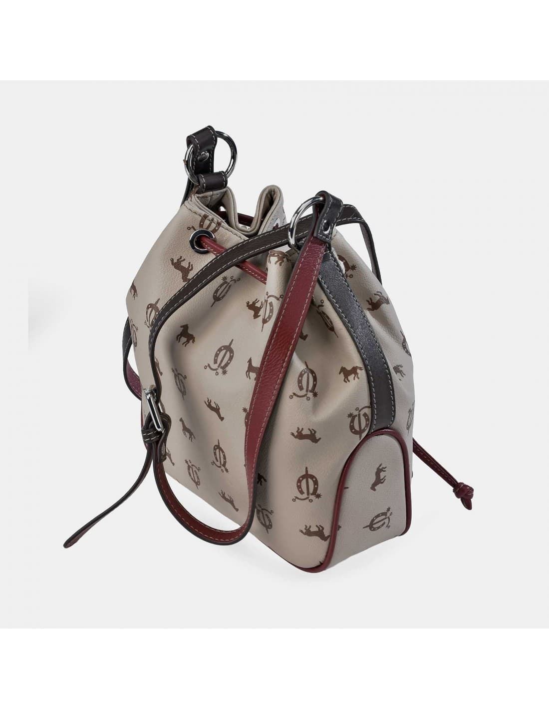 Bolso "EL CABALLO" bombonera bandolera tricolor taupe/marrón/burdeos - Imagen 2