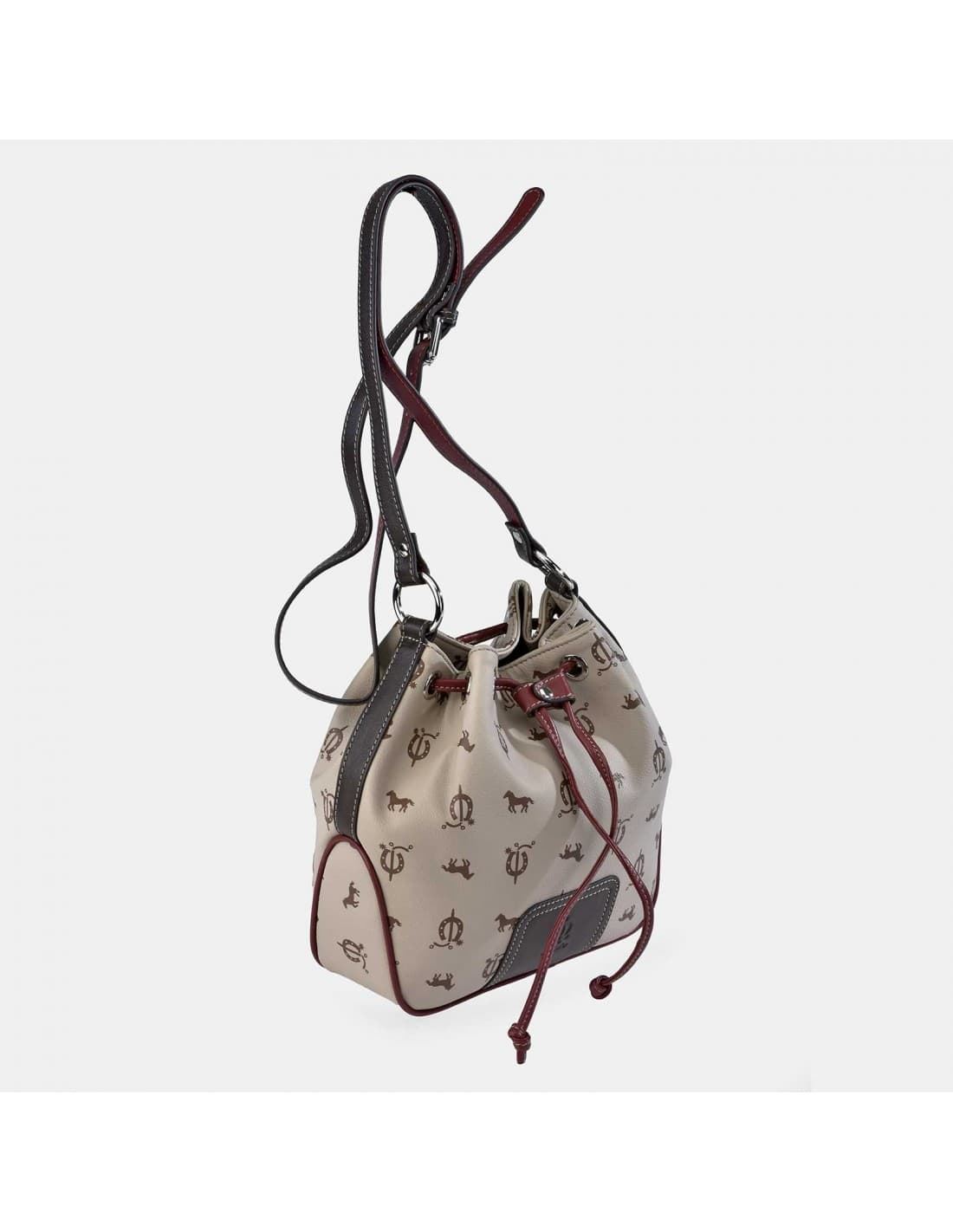 Bolso "EL CABALLO" bombonera bandolera tricolor taupe/marrón/burdeos - Imagen 3