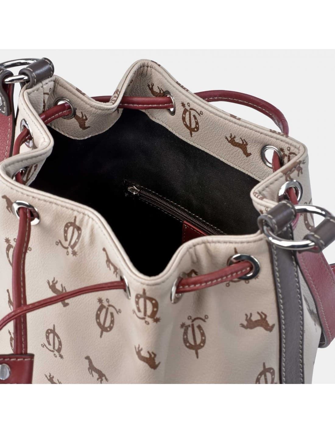 Bolso "EL CABALLO" bombonera bandolera tricolor taupe/marrón/burdeos - Imagen 4