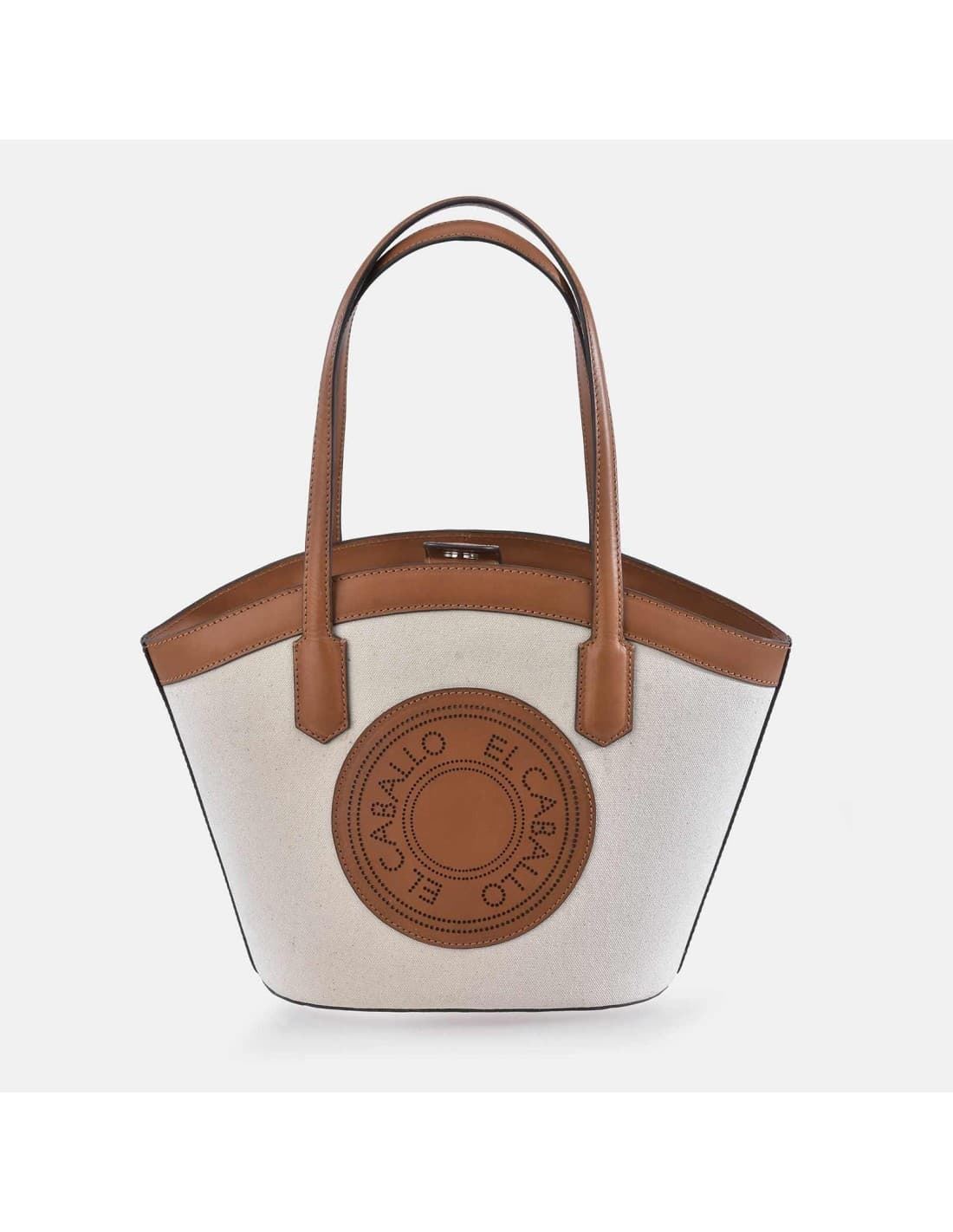Bolso "EL CABALLO" dos asas color marfil detalles cuero - Imagen 1