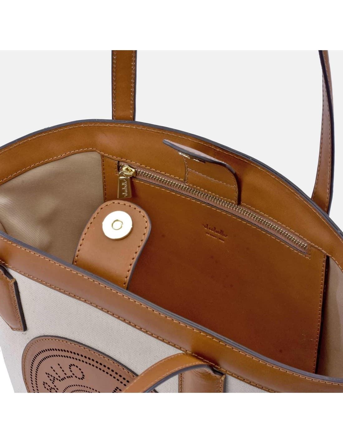 Bolso "EL CABALLO" dos asas color marfil detalles cuero - Imagen 7