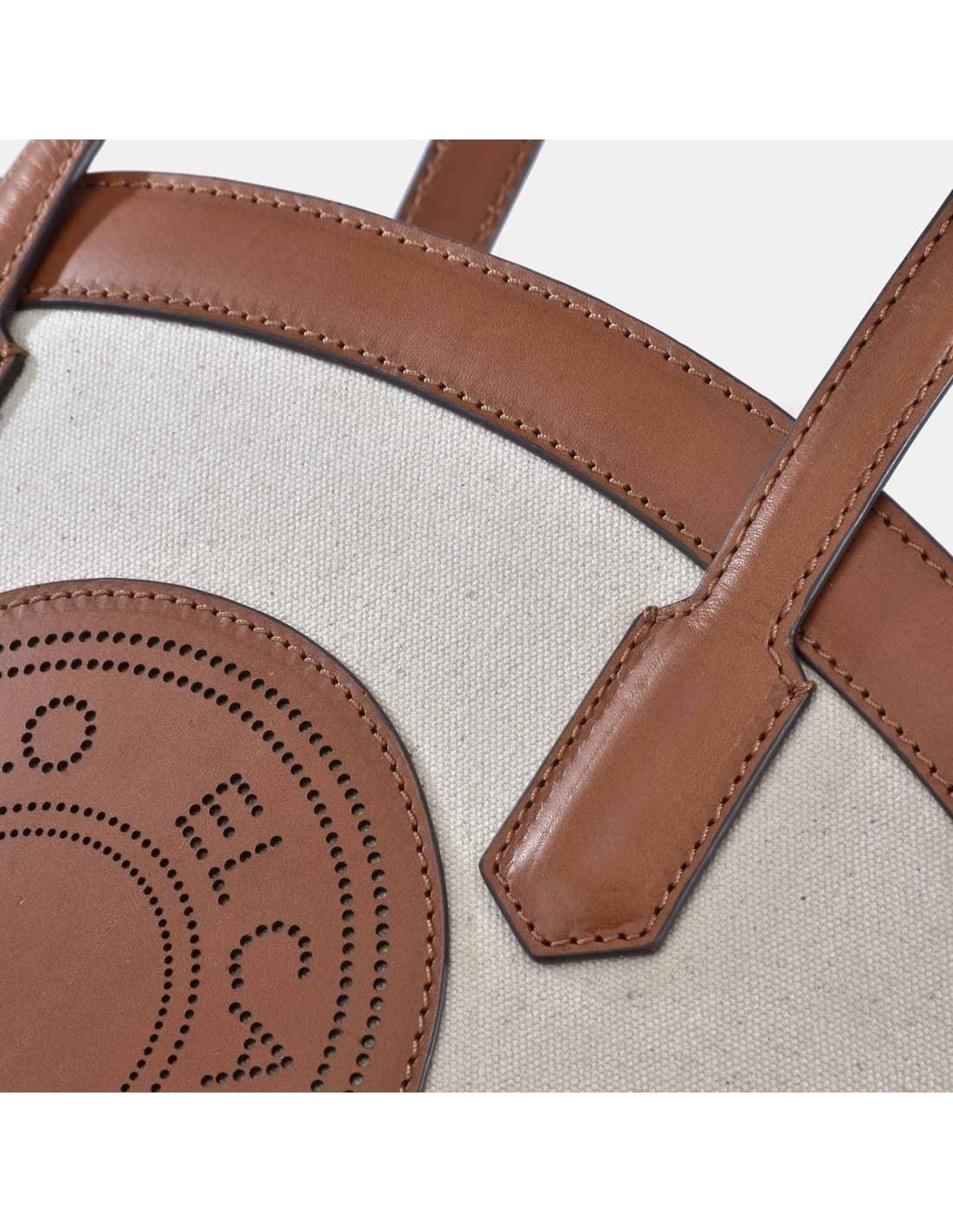 Bolso "EL CABALLO" dos asas color marfil detalles cuero - Imagen 8