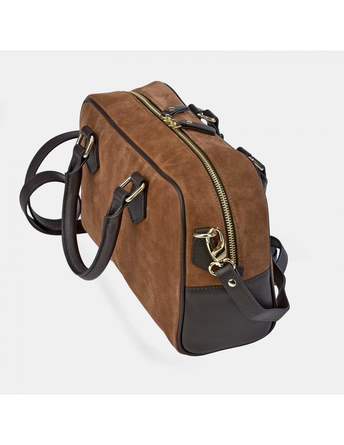 Bolso "EL CABALLO"  dos asas cortas y bandolera serraje color cuero - Imagen 2