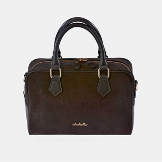 Bolso "EL CABALLO"  dos asas cortas y bandolera serraje color marrón - Imagen 1