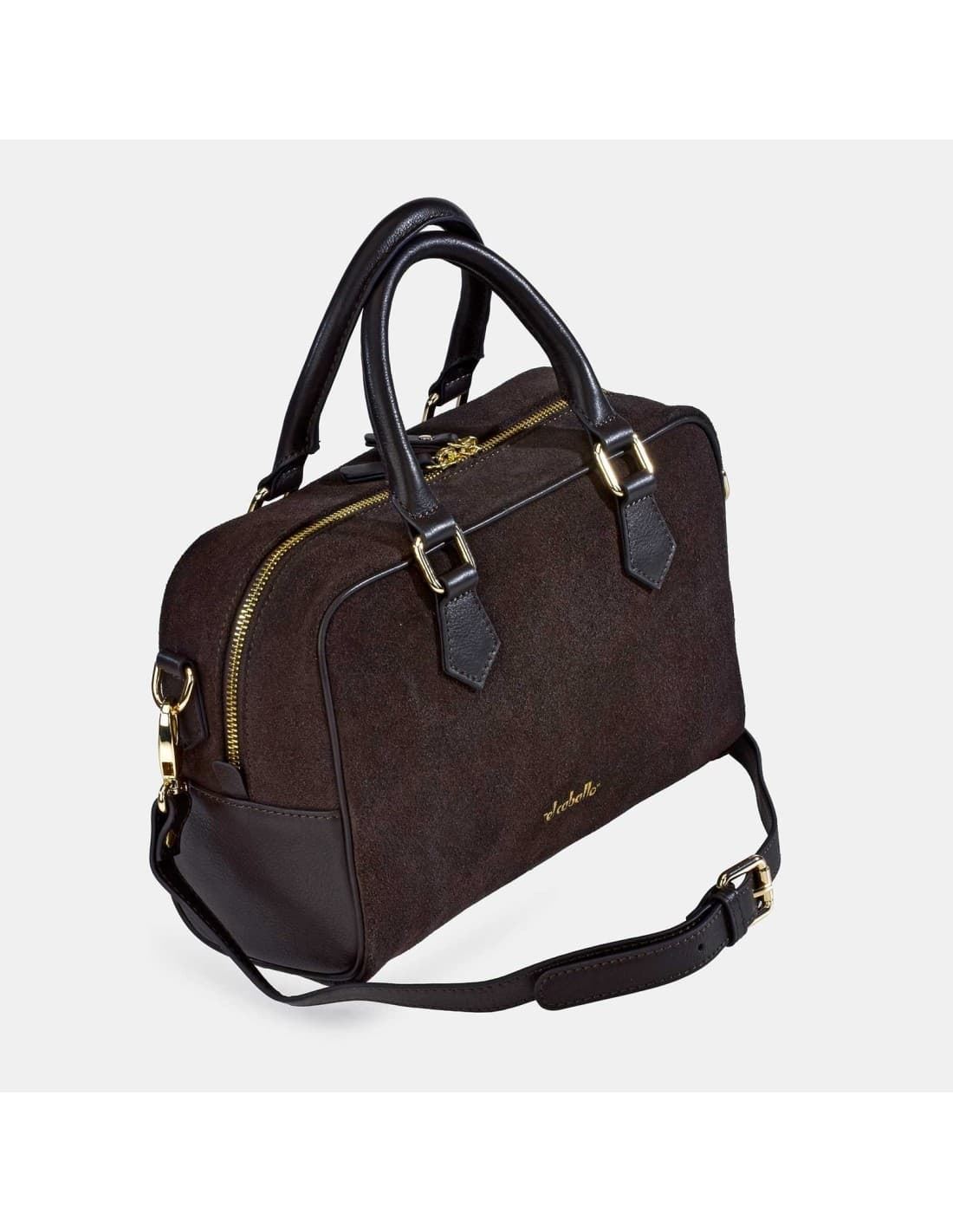 Bolso "EL CABALLO"  dos asas cortas y bandolera serraje color marrón - Imagen 2