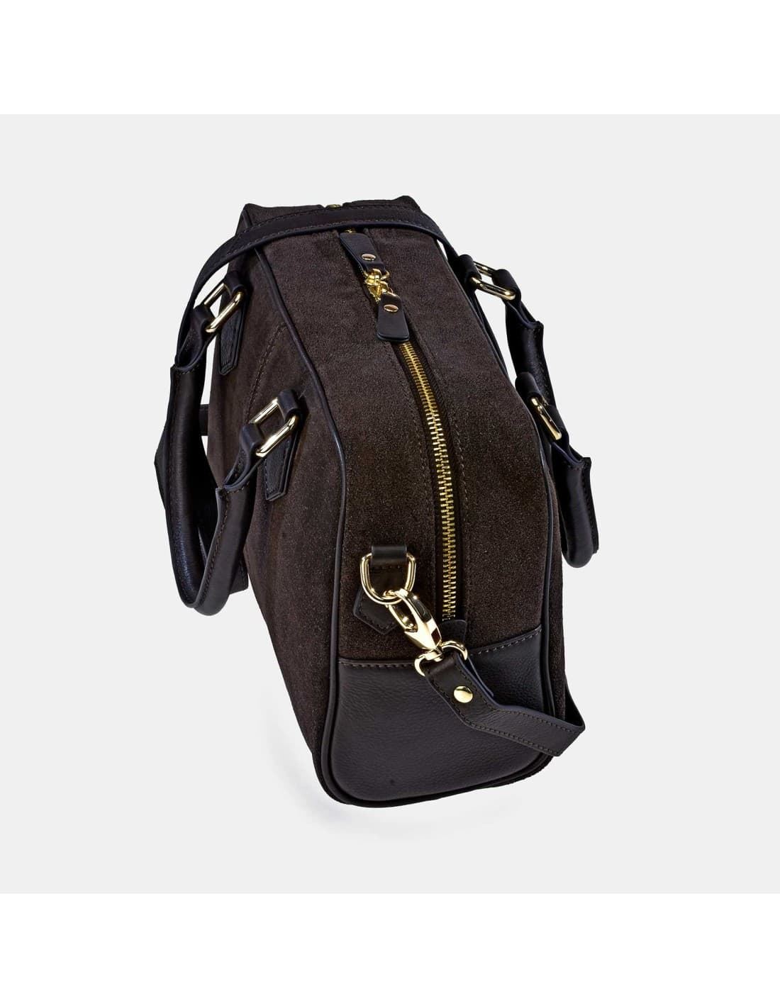 Bolso "EL CABALLO"  dos asas cortas y bandolera serraje color marrón - Imagen 3
