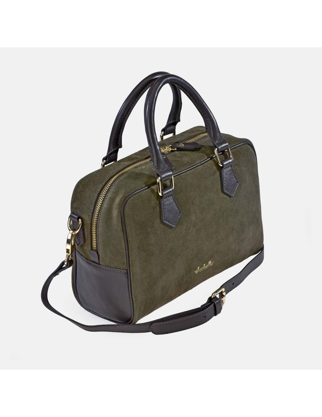 Bolso "EL CABALLO"  dos asas cortas y bandolera serraje color verde - Imagen 1